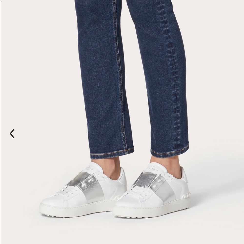 VALENTINO Open Sneaker with Silver Metallic Stripe